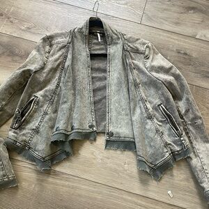 Free People Women gray/cream Moto Cropped Jacket Size S